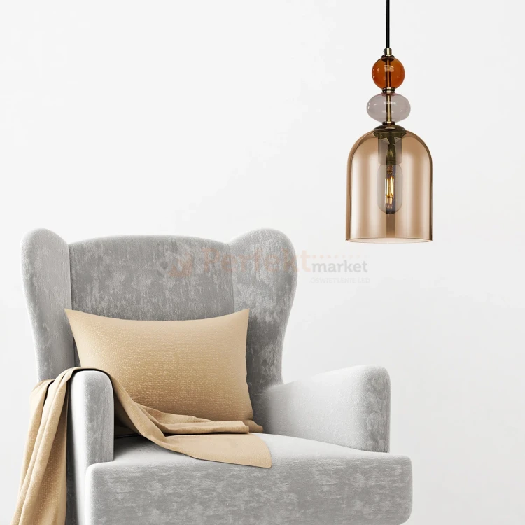 Lampa wisząca Tropea 1xE27 bursztynowa, kolorowe klosze średnia LP-2004 1P M AM perfektmarket 1.webp