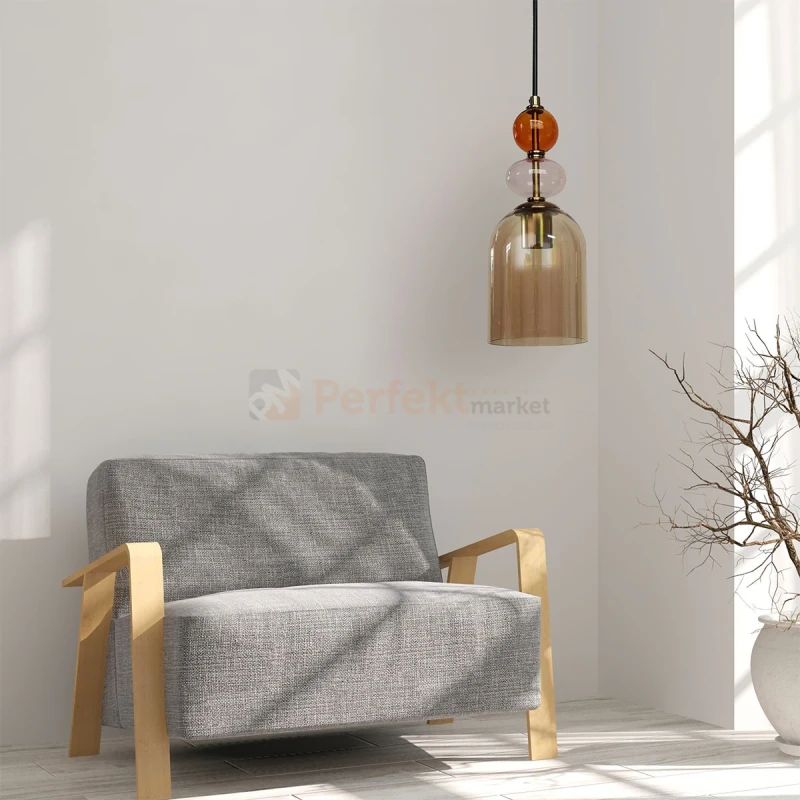 Lampa wisząca Tropea 1xE27 bursztynowa, kolorowe klosze średnia LP-2004/1P M AM