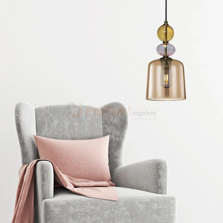 Lampa wisząca Tropea 1xE27 bursztynowa, kolorowe klosze mała LP-2004 1P S AM 2 perfektmarket.webp