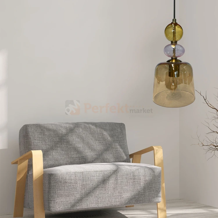 Lampa wisząca Tropea 1xE27 bursztynowa, kolorowe klosze mała LP-2004 1P S AM 4 perfektmarket.webp