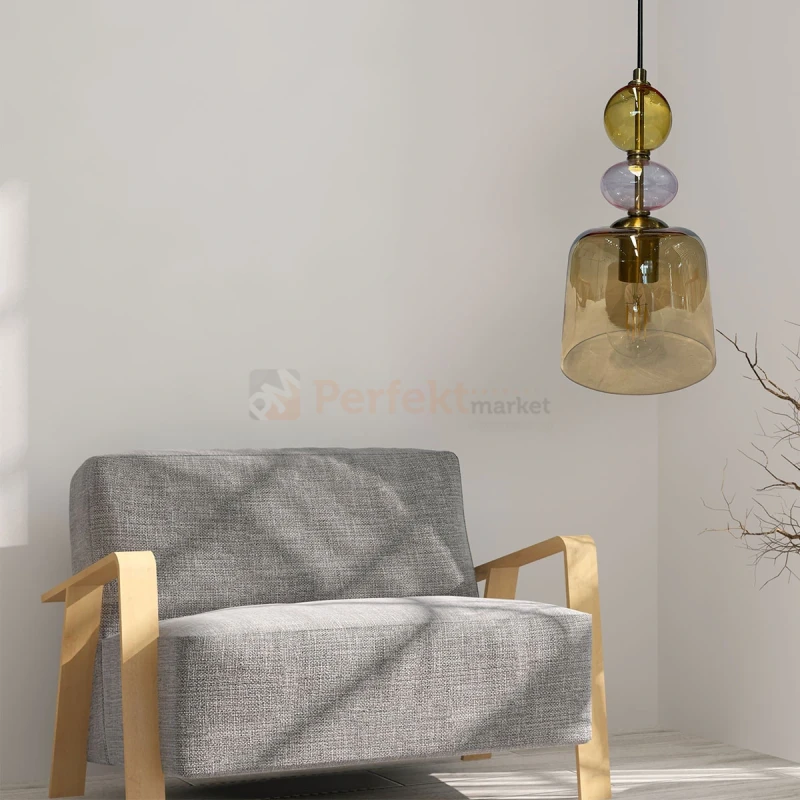 Lampa wisząca Tropea 1xE27 bursztynowa, kolorowe klosze mała LP-2004/1P S AM
