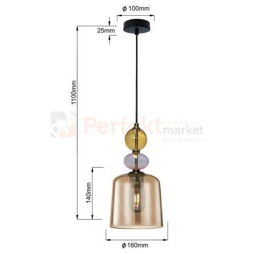 Lampa wisząca Tropea 1xE27 bursztynowa, kolorowe klosze mała LP-2004 1P S AM wymiary perfektmarket.webp
