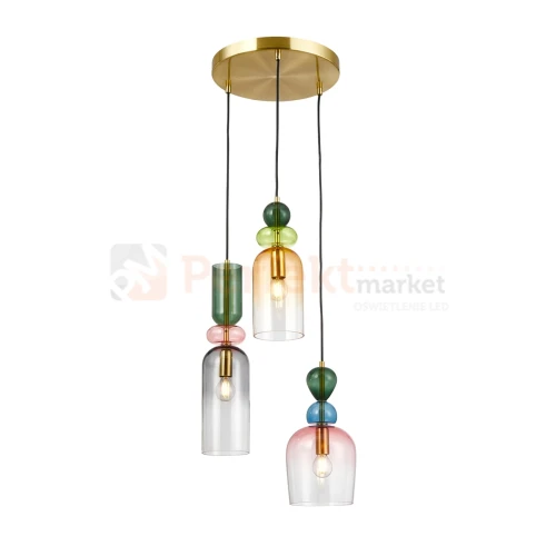 Lampa wisząca kolorowa szklane klosze vintage Manso Italux PND-37462-3A-MC-GD perfektmarket.webp