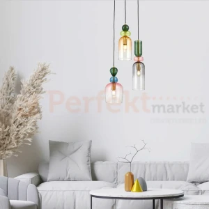 Lampa wisząca kolorowa szklane klosze vintage Manso PND-37462-3A-MC-GD