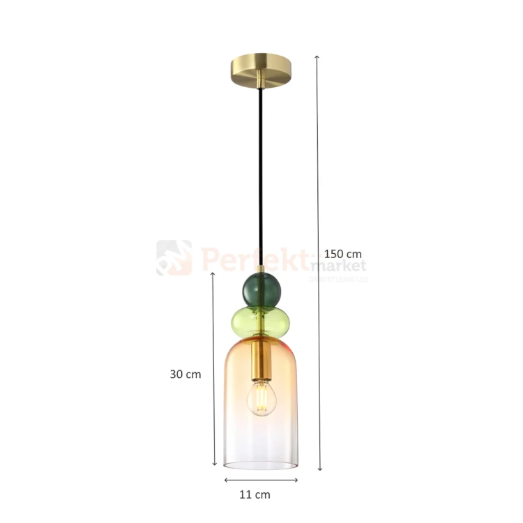 Lampa wisząca kolorowa szklany klosze vintage Manso PND-37462C-MC-GD wymiary perfektmarket.webp