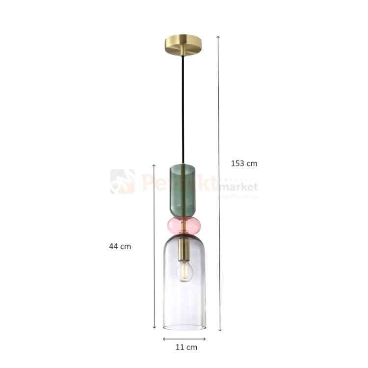 Lampa wisząca kolorowa szklany klosze vintage Manso PND-37462D-MC-GD wymiary perfektmarket.webp