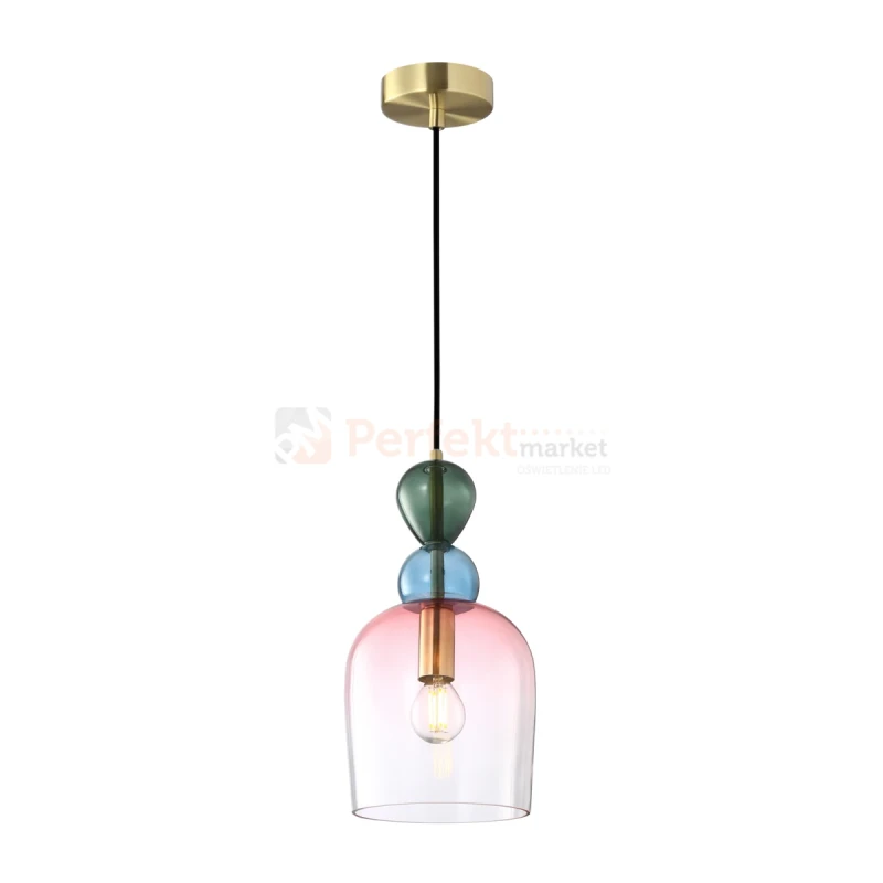 Lampa wisząca kolorowa szklany klosz vintage Manso PND-37462B-MC-GD wymiary perfektmarket.webp