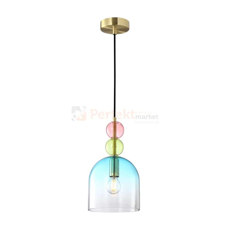 Lampa wisząca kolorowa szklany klosz vintage Manso PND-37462A-MC-GD wymiary perfektmarket.webp