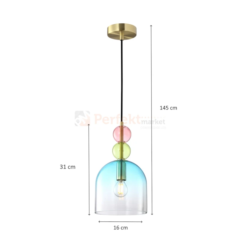 Lampa wisząca kolorowa szklany klosz vintage Manso PND-37462A-MC-GD