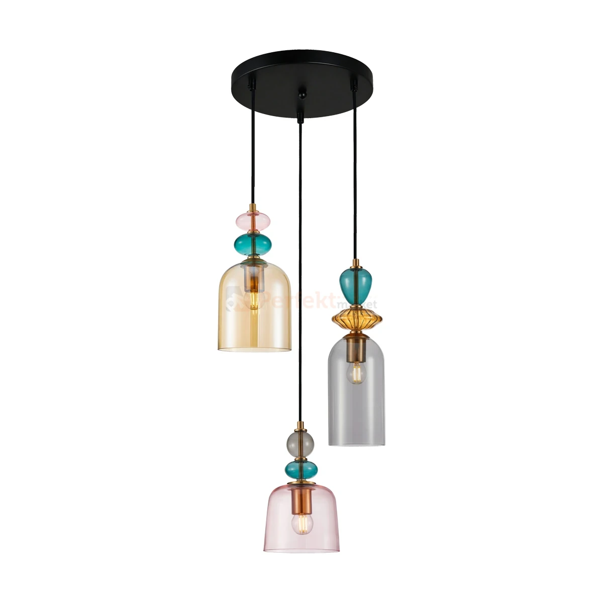 Lampa wisząca kolorowa szklane klosze vintage Namos PND-27092-3A-MC-BRO perfektmarket.webp