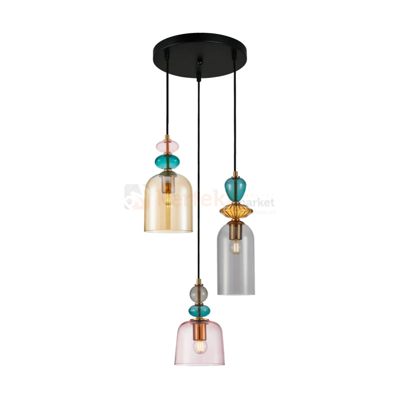 Lampa wisząca kolorowa szklane klosze vintage Namos PND-27092-3A-MC-BRO perfektmarket.webp