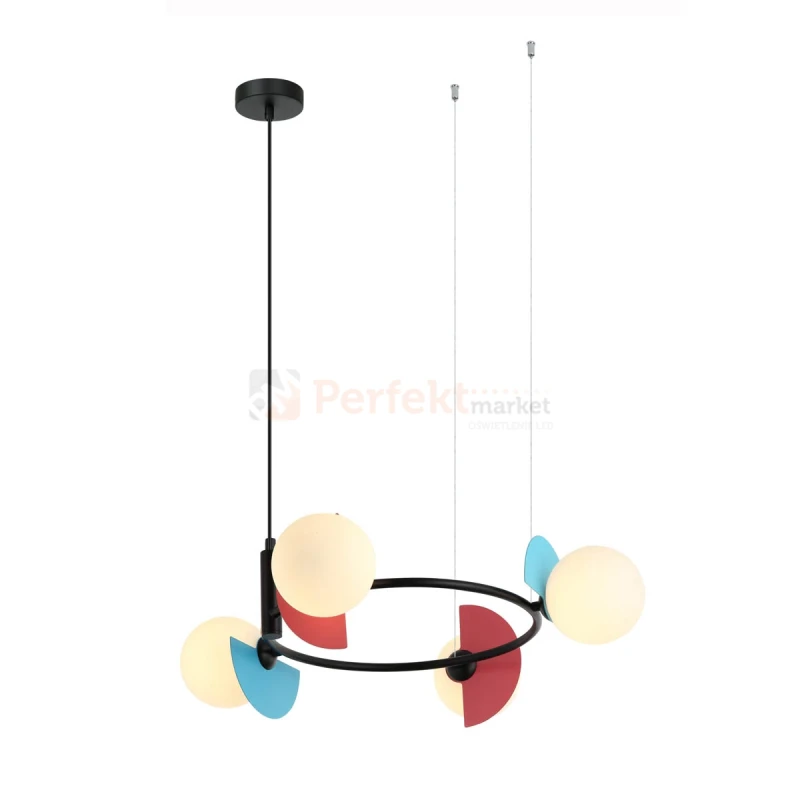 Lampa wisząca multikolor szklane klosze na kole NAUTI PND-37482-4R-MLTI