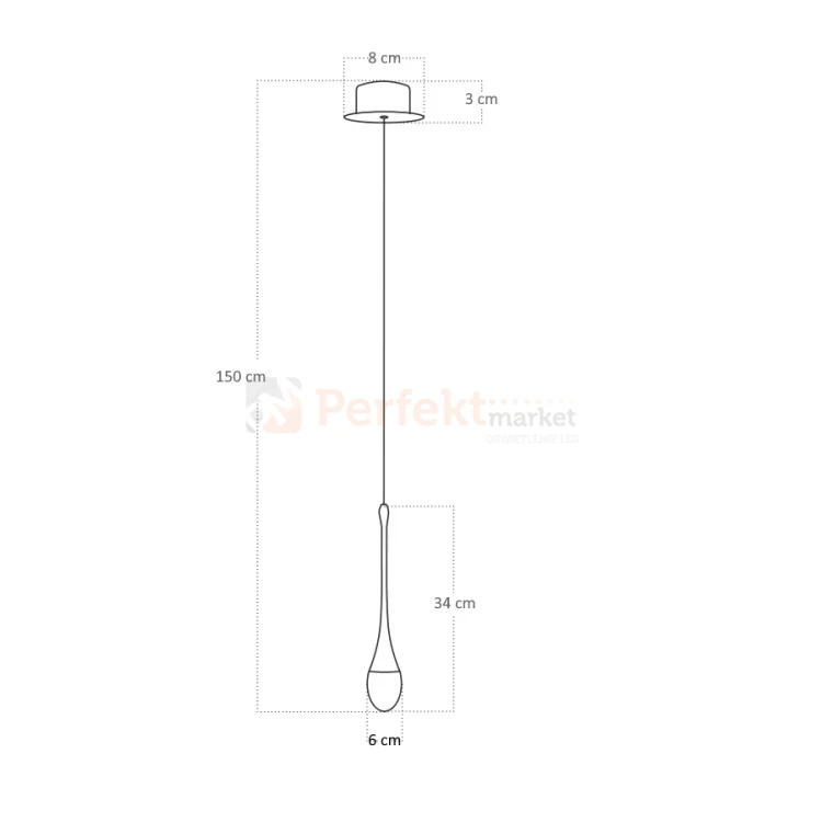 Lampa wisząca złota łezka DALMA 1 Azzardo AZ6006 wymiary perfektmarket.webp