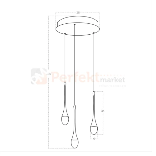 Lampa wisząca czarne łezki DALMA 3 round Azzardo AZ6009 wymiary.webp