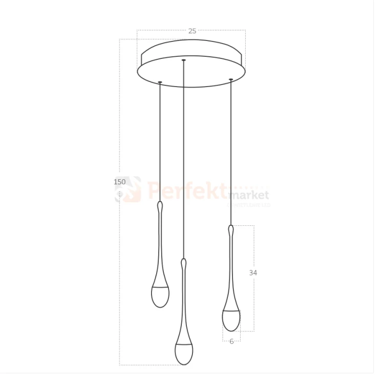 Lampa wisząca czarne łezki DALMA 3 round Azzardo AZ6009 wymiary.webp
