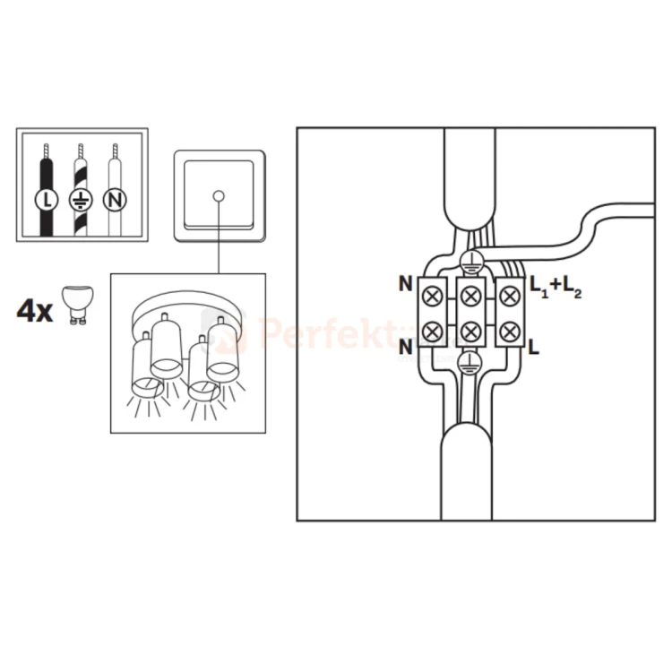 Lampa sufitowa plafon spot 4xGU10 TURYN IP44 czarny 324733 podłączenie 1 perfektmarket.webp