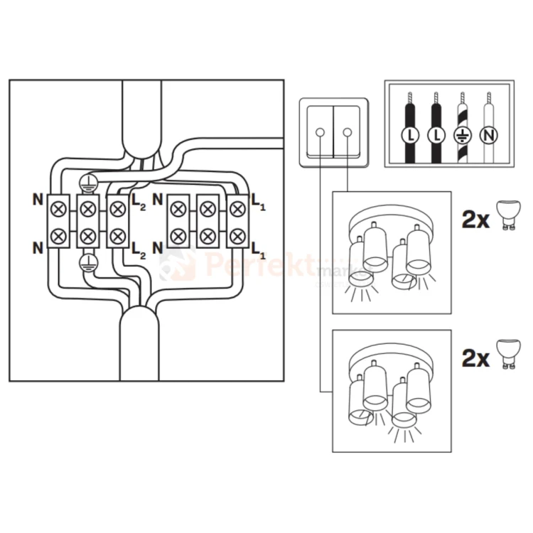 Lampa sufitowa plafon spot 4xGU10 TURYN IP44 czarny 324733 podłączenie perfektmarket.webp