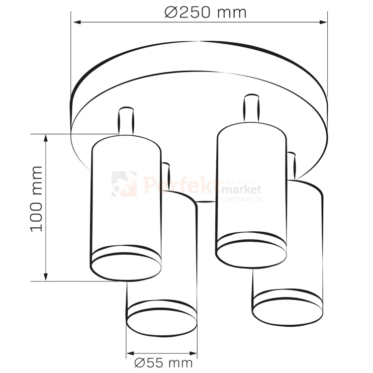 Lampa sufitowa plafon spot 4xGU10 TURYN IP44 czarny 324733 wymiary perfektmarket.webp
