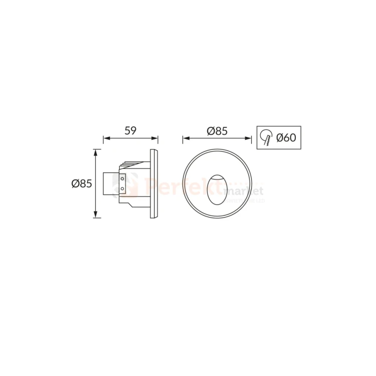 Oprawa schodowa LED AZYL 1,6W biała 230V 4100K wymiary perfektmarket.webp