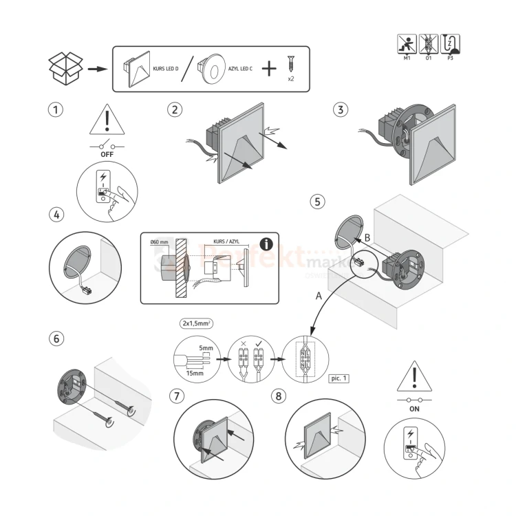 Oprawa schodowa LED AZYL 1,6W szara 230V 4100K montaż perfektmarket.webp