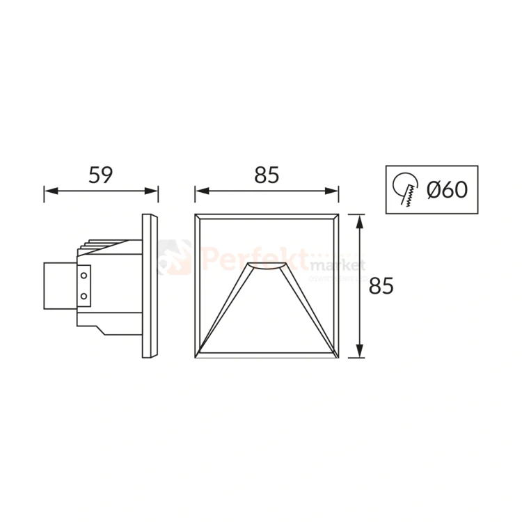 Oprawa schodowa LED KURS 1,6W czarna 230V 4100K wymiary perfektmarket.webp
