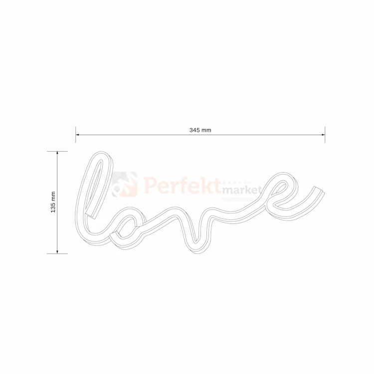 Neon LED lampa ścienna kinkiet NEON LOVE miłość USB A AA wymiary perfektmarket.webp