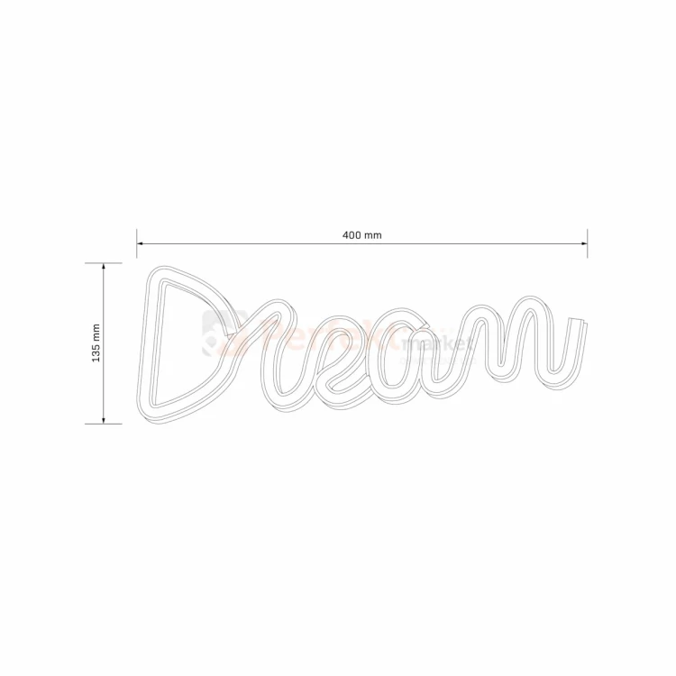 Neon LED lampa ścienna kinkiet NEON DREAM marzenie USB A AA wymiary perfektmarket.webp