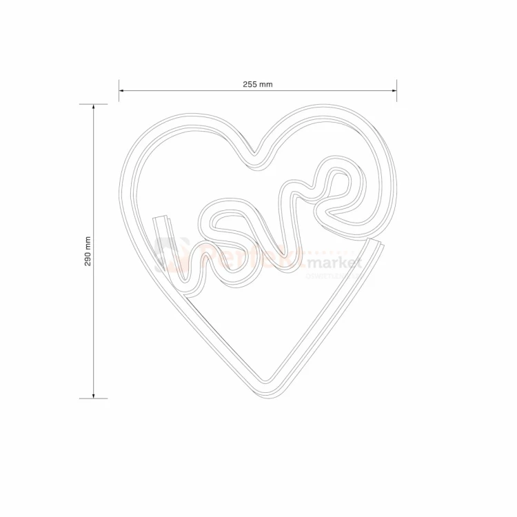 Neon LED lampa ścienna kinkiet NEON serce LOVE USB A AAA wymiary perfektmarket.webp