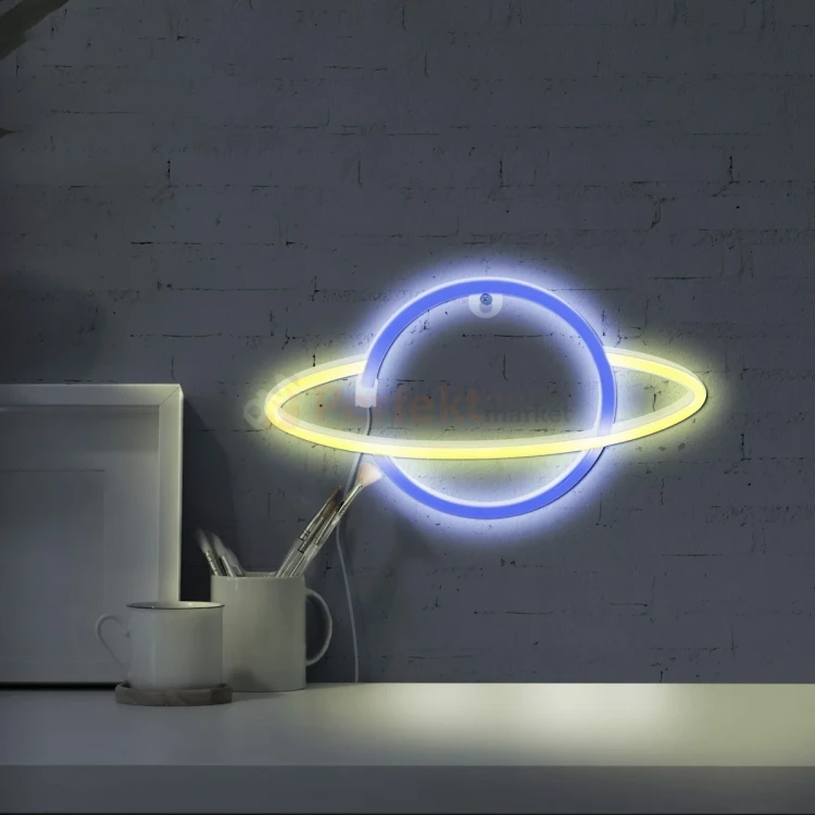 Neon LED lampa ścienna kinkiet NEON planeta USB A AA 2 perfektmarket.webp