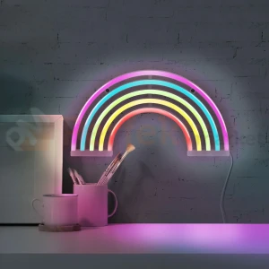 Neon LED lampa ścienna kinkiet NEON tęcza USB A AA