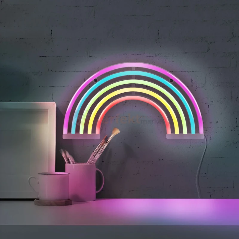 Neon LED lampa ścienna kinkiet NEON  TĘCZA USB A AA wymiary perfektmarket.webp