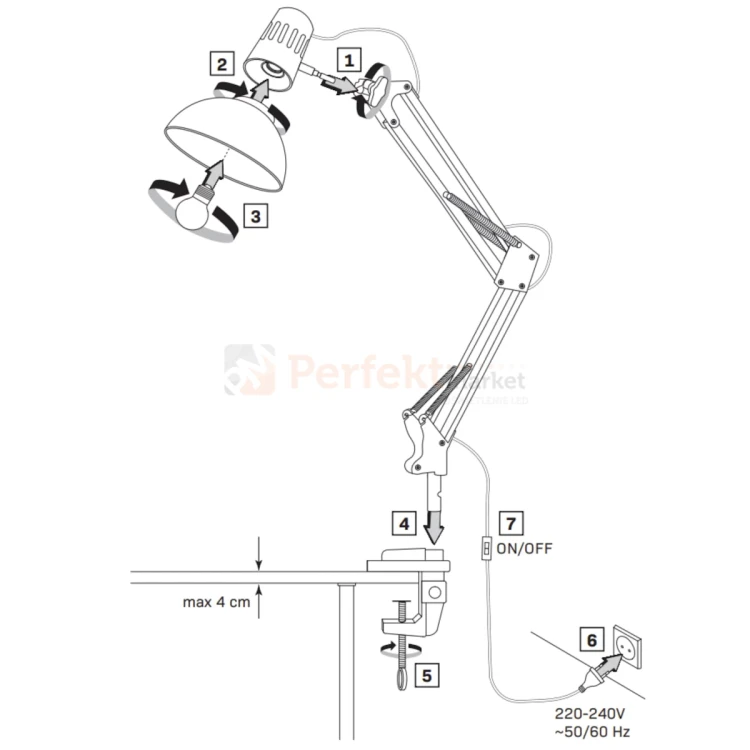 Lampka biurkowa WORKER kreślarska czarna E27 325150 instrukcja perfektmarket.webp