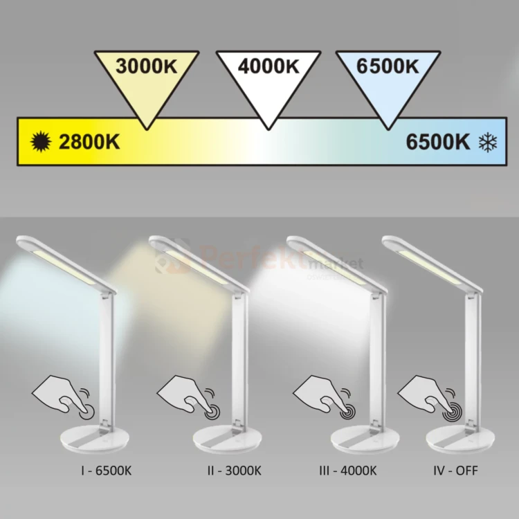 Lampka biurkowa SERRA LED biała z regulacją barwy światła 3000-6000K z możliwością ściemniania perfektmarket.webp