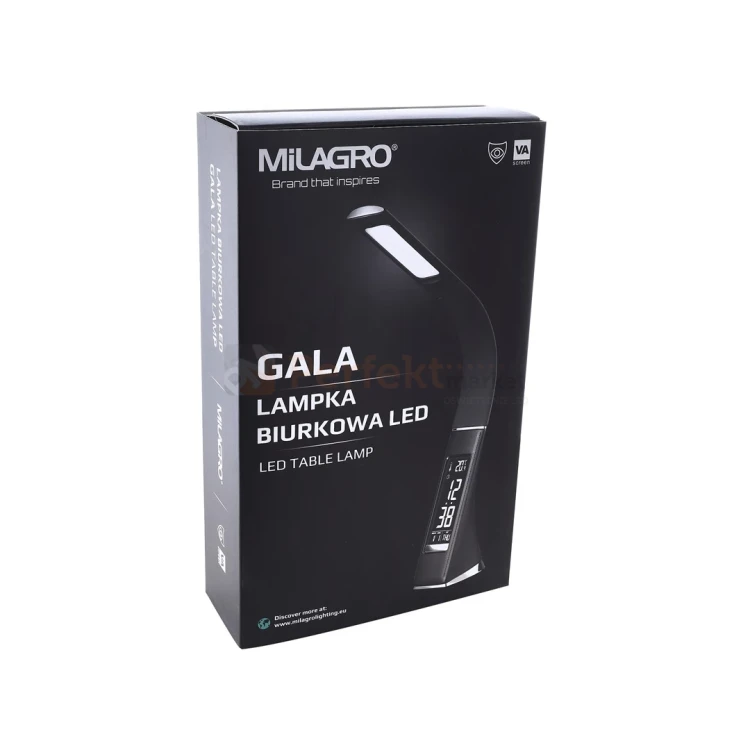 Lampa biurkowa LED GALA 6W czarna z zegarkiem i termometrem ML140 box perfektmarket.webp