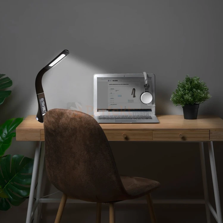 Lampa biurkowa LED GALA 6W brązowa z zegarkiem i termometrem ML139 perfektmarket.webp