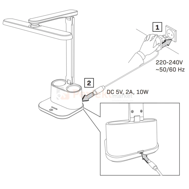 Lampka biurkowa BARI LED biała z organizerem 4000K dimm 8 perfektmarket.webp
