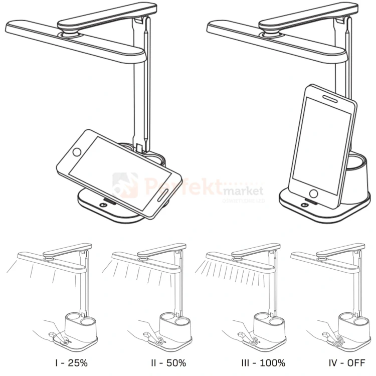 Lampka biurkowa BARI LED biała z organizerem 4000K dimm funkcje perfektmarket.webp