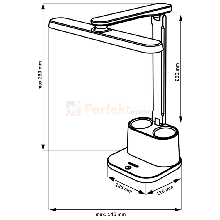 Lampka biurkowa BARI LED biała z organizerem 4000K dimm wymiary perfektmarket.webp