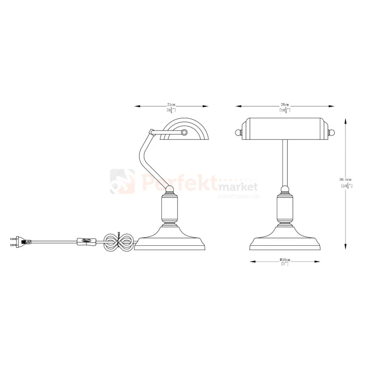 Lampa biurkowa bankierska czarno złota ROMA A2048-BK size perfektmarket.webp