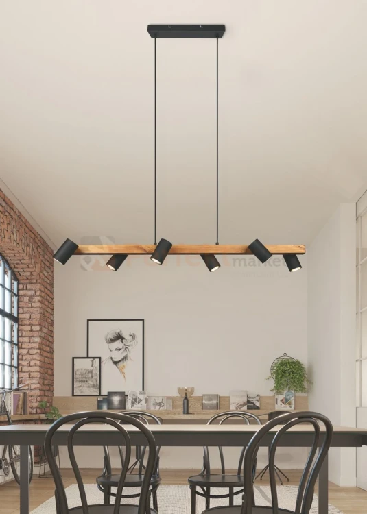 Lampa wisząca TRIO MARLEY na listwie drewno 6xGU10 czarne reflektorki 1 perfektmarket.webp
