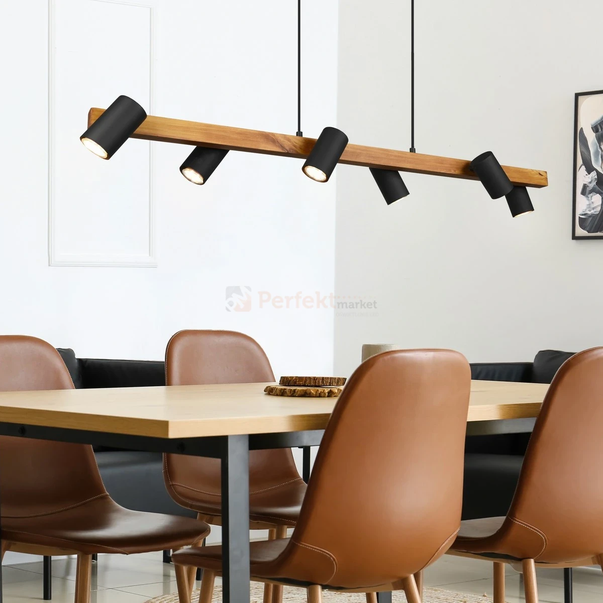 Lampa wisząca TRIO MARLEY na listwie drewno 6xGU10 czarne reflektorki perfektmarket.webp