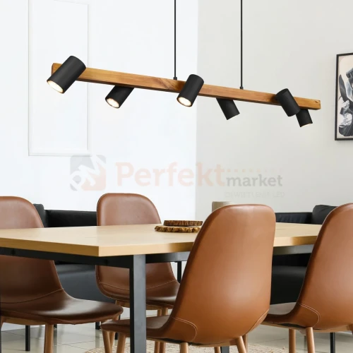 Lampa wisząca TRIO MARLEY na listwie drewno 6xGU10 czarne reflektorki perfektmarket.webp