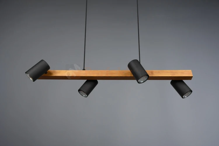 Lampa wisząca TRIO MARLEY 312490432 na listwie drewno 4xGU10 czarne reflektorki 1 perfektmarket.webp