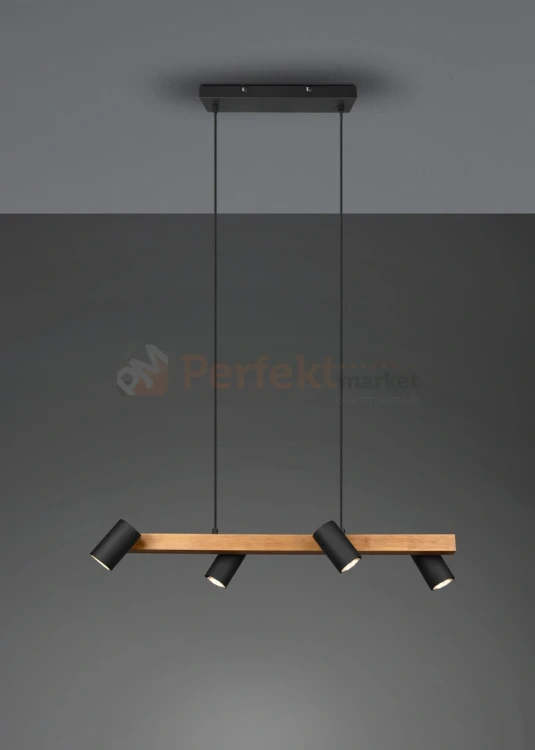 Lampa wisząca TRIO MARLEY 312490432 na listwie drewno 4xGU10 czarne reflektorki 3 perfektmarket.webp