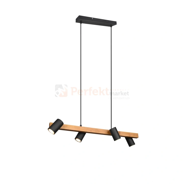 Lampa wisząca TRIO MARLEY 312490432 na listwie drewno 4xGU10 czarne reflektorki perfektmarket.webp