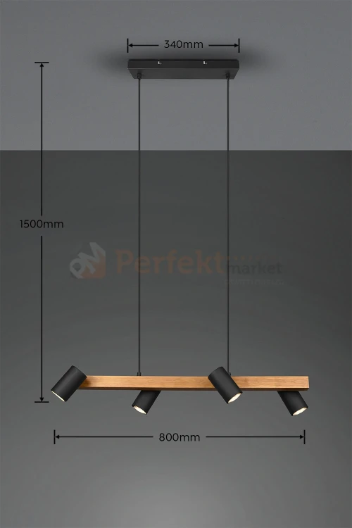 Lampa wisząca TRIO MARLEY 312490432 na listwie drewno 4xGU10 czarne reflektorkiwymiary perfektmarket.webp