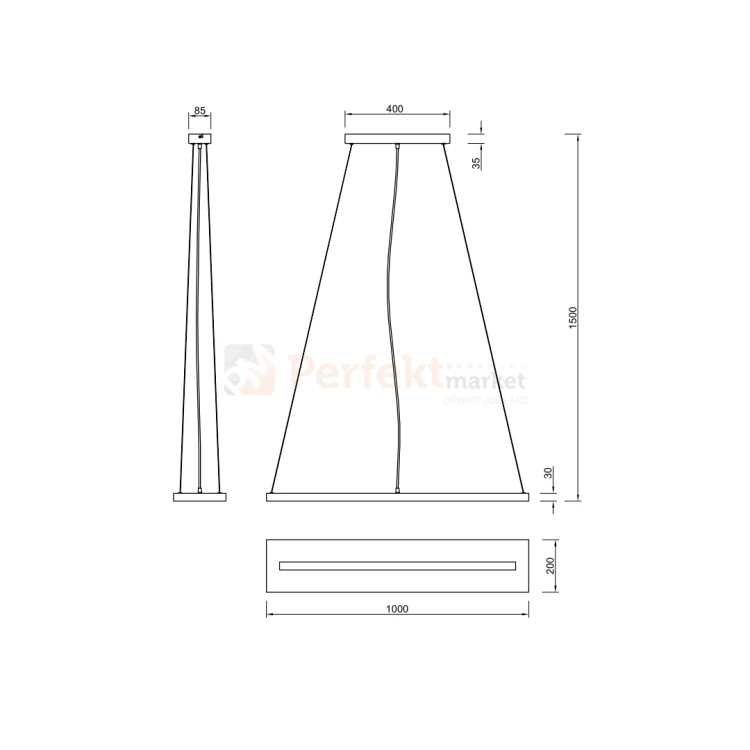 Lampa wisząca LED drewno belka TRIO BRAD 27W 3000K dimm wymiary perfektmarket.webp