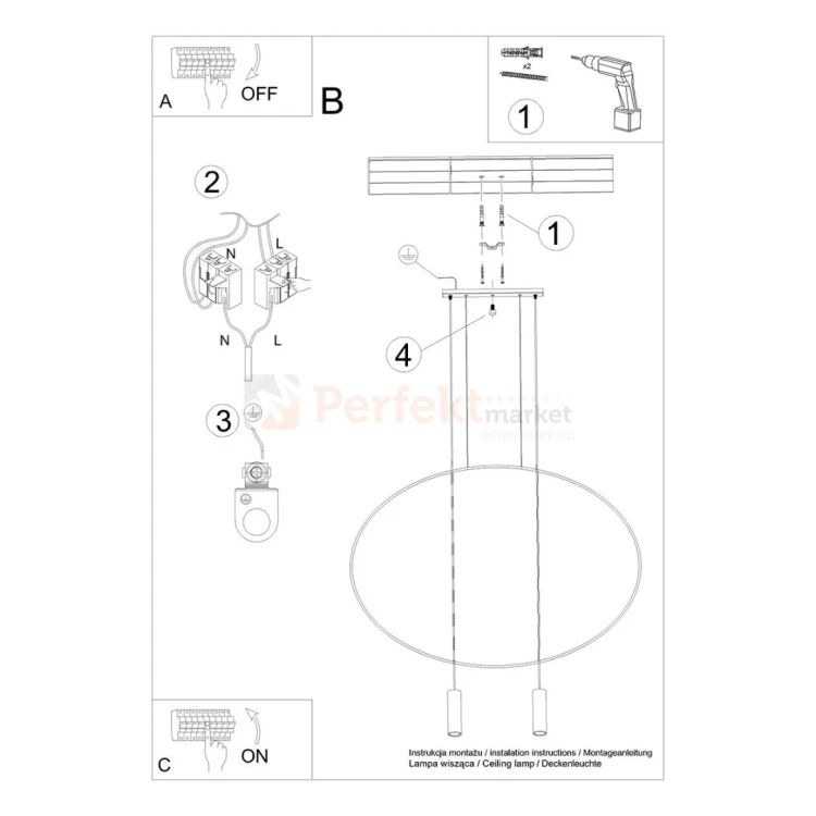 Lampa wisząca HOLAR 2 czarna koło ring TH.017CZ Thoro montaż perfektmarket.webp