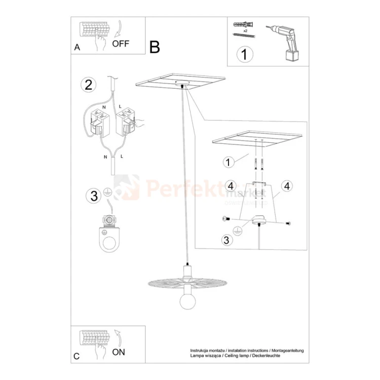 Lampa wisząca SIRKEL 45 czarna Thoro TH.145 montaż perfektmarket.webp