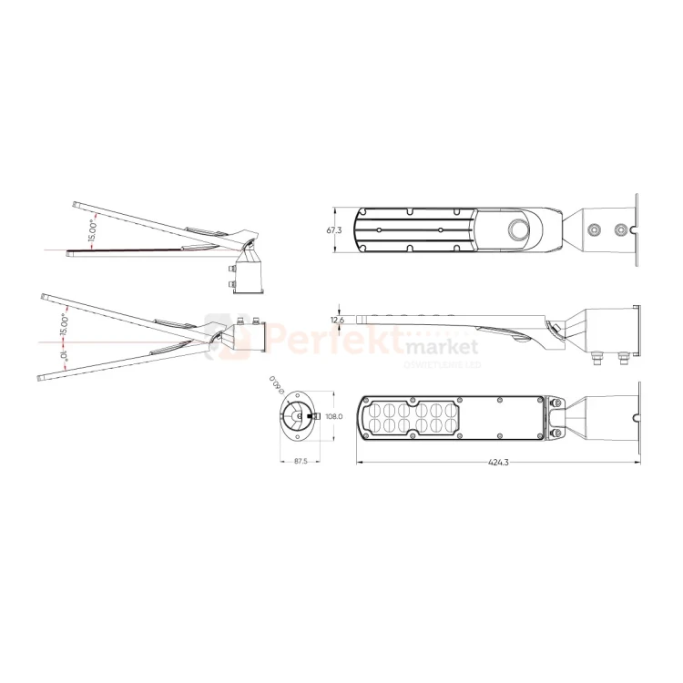 Oprawa drogowa LED LITE FLAMINGO 30W 4000K 3000lm szara wymiary perfektmarket.webp